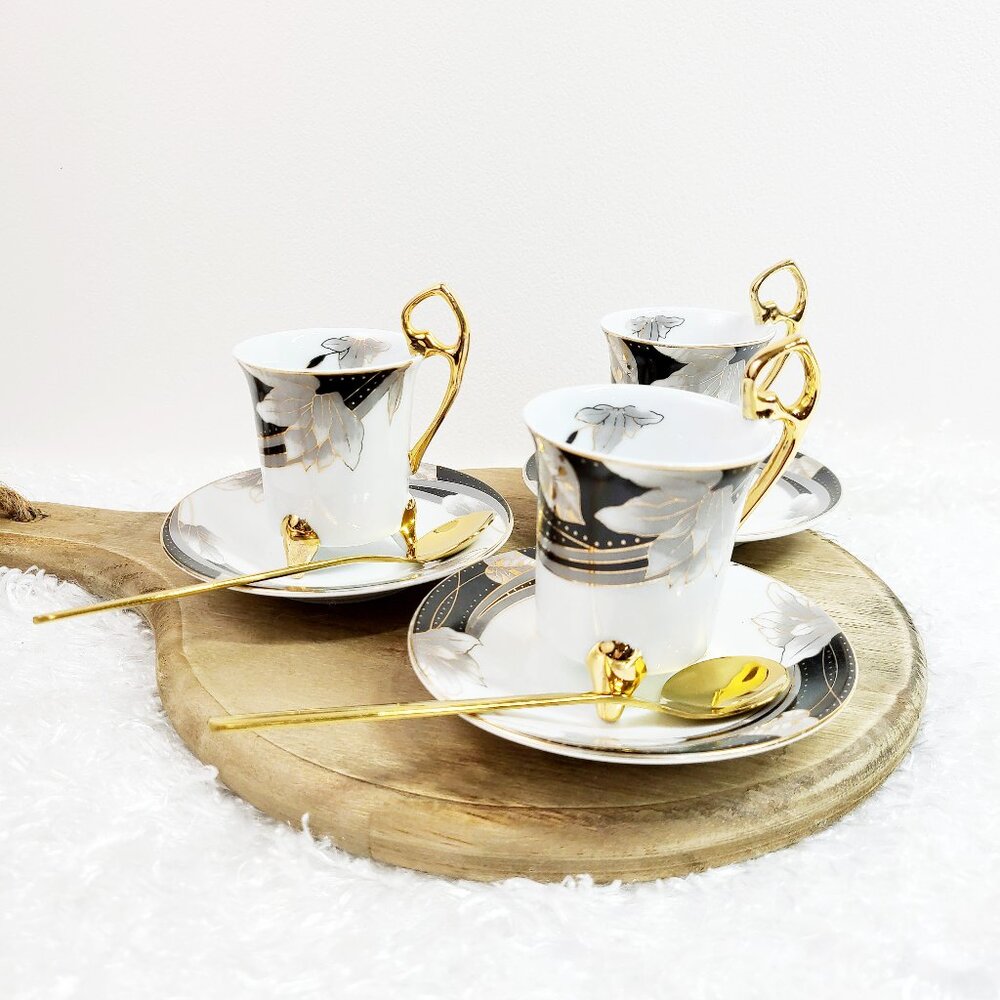 Tea Cup Set  of 3 Porcelain Japan Style Demitasse Tea Cup Set  of 3